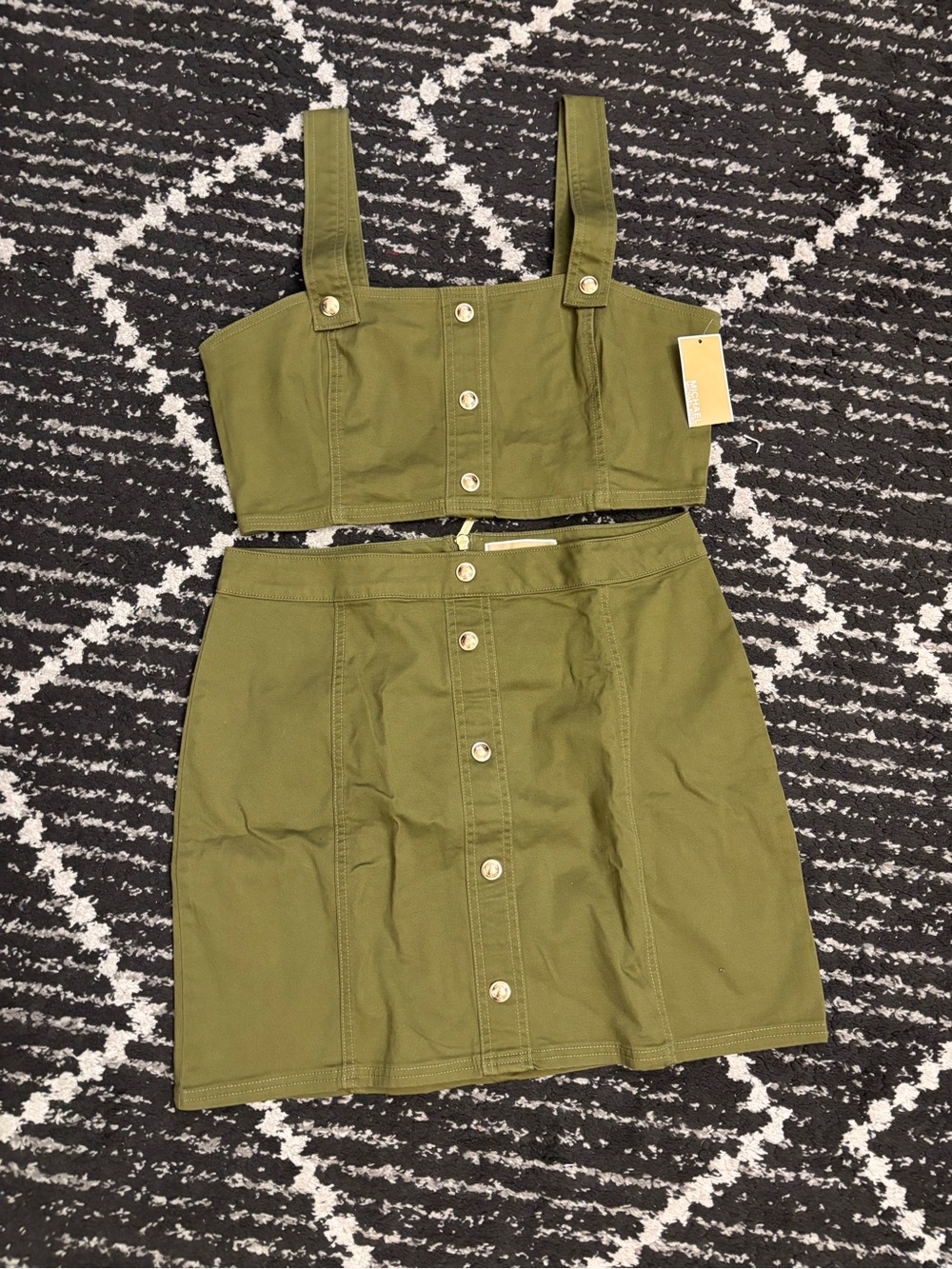 Michael Kors Olive Green Button-Front Mini Skirt